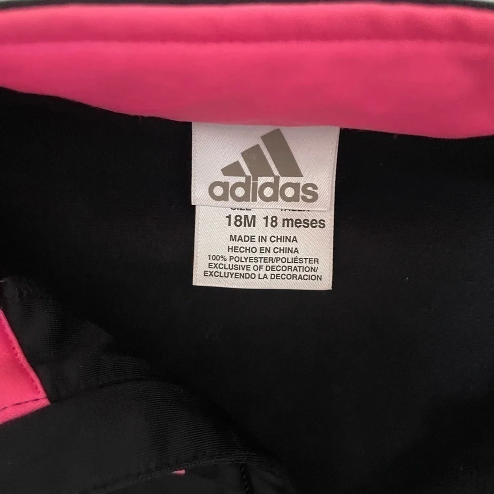 Adidas two-piece children’s 18 months pink and black tracksuit